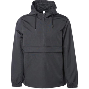 Blouson d'hiver pour homme à capuche, coupe-vent demi-zippé avec logo frontal, 100 % polyester, pour l'extérieur, fourniture directe usine - Product Image 4