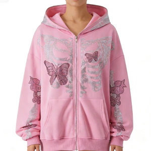 Sudadera con Capucha Personalizable para Mujer, Invierno, Transpirable, Tejida, Casual, Antiarrugas, Antibolitas, Ecológica, con Estampado de Pedrería en la Parte Delantera - Product Image 3