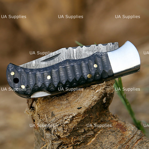 OEM UA Supplies Industrial Grade Damascus Steel Folding Pocket <b>Knife</b> Sculpted Wooden <b>Handle</b> Back Lock Razor Sharp <b>Knife</b> - Product Image 6