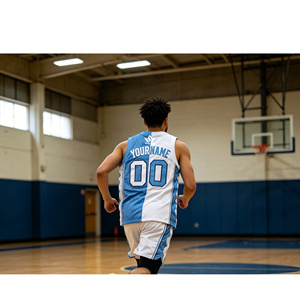 Camiseta de Baloncesto Personalizada SPARKWELL Azul y Blanca, Unisex, Sin Mangas, de Malla Sublimada, Transpirable, de Poliéster, Uniforme Deportivo para Equipos Adultos - Product Image 3