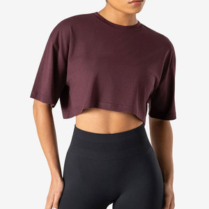 Camiseta de moda al por mayor para mujer, de hombros caídos, lisa, talla grande, ropa de verano, ropa de yoga, cuello redondo - Product Image 6