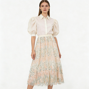 Vente flash sur la jupe midi à imprimé floral tendance Temu pour femmes, jupe taille haute à silhouette évasée pour la garde-robe printemps-été - Product Image 3