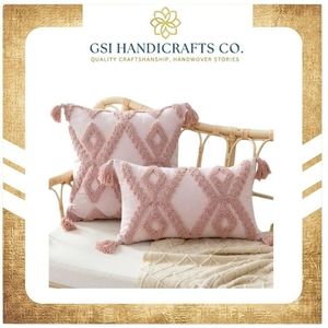 Bohemian Embroidered Geometric Cushion Cover Pink Rectangle Cotton Home Decor Pillow Case at Wholesale Price - Product Image 2