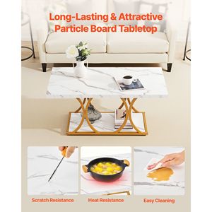 Tavolino da Caffè Moderno a 2 Livelli in Finto Marmo con Gambe Geometriche in Metallo, Robusto e Minimalista - Product Image 5