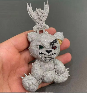 Pendentif Ours en Argent 925 Plaqué Or avec Moissanite, Breloque Dessin Animé, Coupe Ronde Brillante, Bijou Hip Hop pour Fête - Product Image 3