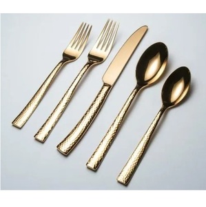 Ensemble de couverts en acier inoxydable doré, manche martelé, finition miroir, pour mariage, ensemble de couverts dorés brossés, ardoise - Product Image 1