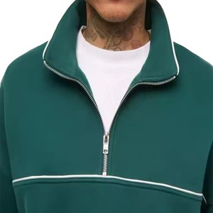 Nouveautés : Sweat-shirt décontracté pour homme, hiver, col zippé, 100 % coton molletonné, coupe oversize, couleur unie, avec impression numérique - Product Image 3