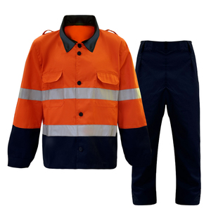 Combinaison de travail unisexe JNA Group, bleu foncé avec bordure orange, bretelles réglables, plusieurs poches, certifiée CE, personnalisable, usage industriel - Product Image 1