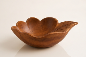 Artisanal Leaf Handle Accent Mango Wood <b>Bowl</b> Decorative Flower <b>Salad</b> <b>Serving</b> <b>Bowl</b> with Walnut Finish - Product Image 2