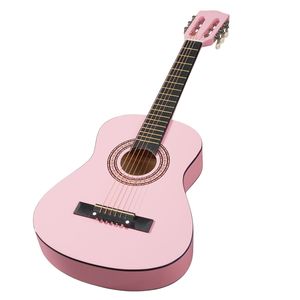 Chitarra Acustica Rotonda Rosa Chiaro da 30 Pollici con Manico in ABS, Plettri in Rame, Corde, Capotasto, Custodia, Accordatore e Tracolla - per Principianti - Product Image 1