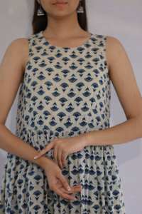 Vestido Corto Estampado a Mano de la India para Mujer, Vestido Casual de Algodón para Verano, Estilo Boho, Vestido Maxi con Cintura Natural - Product Image 4