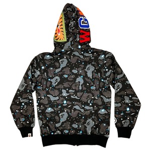 Sudadera con capucha unisex con cremallera, estampado de camuflaje de tiburón, estilo urbano, corte holgado, tejido polar, diseño de apliques bordados, 180g - Product Image 2