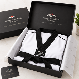 Uniforme de Taekwondo blanc avec ceinture noire et patch logo pour adultes, unisexe, coupe classique, matière coton durable, prix avantageux - Product Image 6