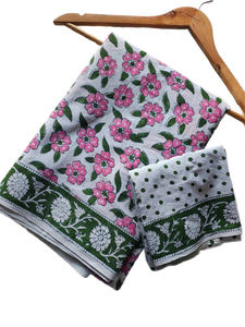 Cotton Mulmul Saree Floral Print Women's Indian <b>Dress</b> Block Printed Woven Summer Loungewear Beach Vacation - Product Image 4