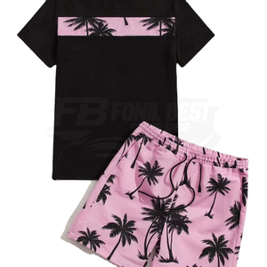 Men's Summer Casual <b>Knitted</b> Short Sleeve Shorts & Short-Sleeved T-Shirt 100% Bamboo Fiber Breathable Quick-Drying Digital Print - Product Image 3