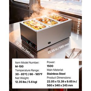 Scaldavivande Elettrico Commerciale 1500W in Acciaio Inox, Riscaldamento Rapido, da Banco, per Buffet, Bain Marie con Controllo Manuale della Temperatura - Product Image 2