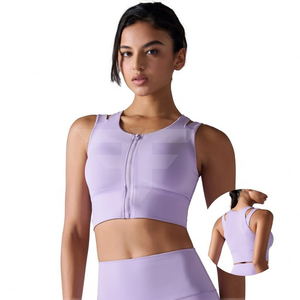 Chaleco deportivo integrado de alta resistencia para mujer, con cremallera, color liso, ropa interior color nude, resistente a impactos, con efecto de realce y espalda hermosa, para yoga - Product Image 1