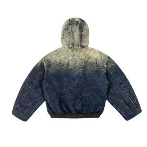 <b>Men's</b> Washed <b>Denim</b> <b>Hooded</b> <b>Jacket</b> Solid Color Zipper Closure Casual Loose Fit Autumn Wear - Product Image 1
