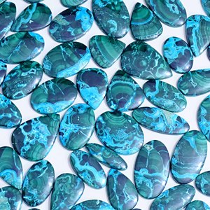 Cabochon ovale en chrysocolle et malachite naturelle de qualité supérieure, mélange de quartz, tailles personnalisables, sans embellissement, effet de couleur changeant - Product Image 2