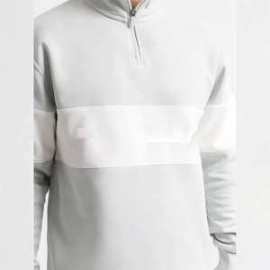 เสื้อสเวตเชิ้ตผู้ชายแบบซิป ¼ แขนยาว ผ้าฟลีซ ทรงปกติ สีพื้น ลำลอง คอตั้ง สีขาว - Product Image 4