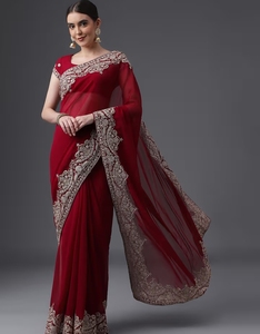 KV Women's Embroidered Designer <b>Saree</b> With Unstitched Blouse - Product Image 1