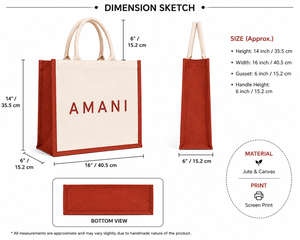 กระเป๋าผ้าแคนวาสอามานี จู๊ต ขนาด 14x16x6 นิ้ว สีแดงครีม พิมพ์ลายสกรีน หูหิ้วขนาด 6 นิ้ว - Product Image 2