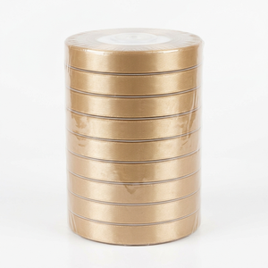 Cinta de Raso Satinado de una Cara, Color Dorado Champán, 12 mm, 100% Poliéster, Directo de Fábrica, Paquete de 10 Rollos x 8 Metros, para Cestas de Regalo, Decoración de Bodas - Product Image 2