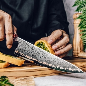 Cuchillo de cocina de cobre damasco hecho a mano con mango de madera artístico para preparación culinaria y presentación de alimentos - Product Image 2