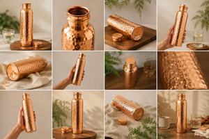 Custom Made <b>Copper</b> <b>Drinking</b> <b>Bottles</b> Indian Peacock Theme Prints Assorted Patterns Pressing Type Thermal Insulation Unisex Party - Product Image 4