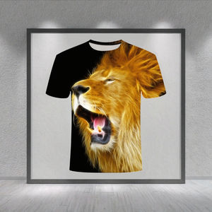 T-shirt 3D unisexe décontracté pour homme, confortable et respirant, imprimé tigre, lion et léopard, en tissu tricoté 180 grammes avec motif - Product Image 3