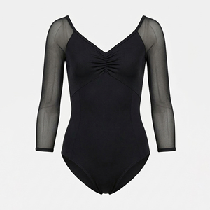Women Nylon Mesh Splice Long Sleeve Ballet Leotards Adult V <b>Back</b> Dance Gymnastics Bodysuit Customizable - Product Image 1