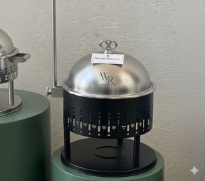 Chauffe-plat rond noir et laiton doré avec support de couvercle suspendu, pot isotherme pour chauffe-plat, fournitures hôtelières commerciales en gros - Product Image 5