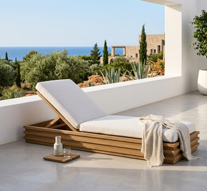 Woodgrad Living Elegant Lavina Lounger Artisan Crafted Natural Wood Finish Comfortable Outdoor Daybed Plush <b>Padding</b> Foldable - Product Image 3