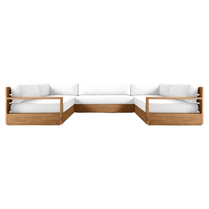 Modern Outdoor <b>U</b>-Shaped Sectional Sofa Furniture Solid Teak Wood Frame Upholstered Soft Cushions All-Weathered Hotel Use - Product Image 1