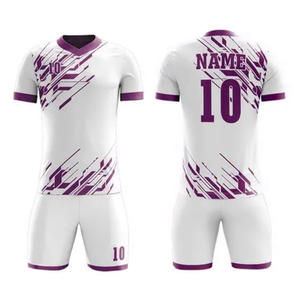 Conjunto de Camiseta de Fútbol Unisex, Morado y Blanco, Estampado Geométrico, Cuello en V, Manga Corta, Absorbe la Humedad, 100% Poliéster, Número 10, Deportivo - Product Image 1