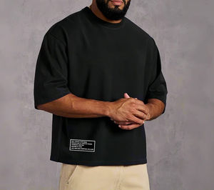 Camiseta Deportiva Oversize para Hombre con Hombros Caídos, de Algodón y Spandex, de Peso Pesado, Manga Corta, Casual, Transpirable, de Secado Rápido, para Gimnasio y Deportes - Product Image 1