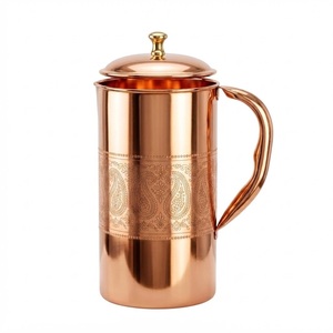 Copper Water <b>Jug</b> with Lid Luxury Embossed Paisley Design Copper Pitcher Antique Handcrafted Metal Drinkware for Home Hotel - Product Image 1