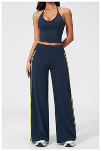 Women Athletic Two Piece Set Square Neck Thin Strap Sports Camisole High Waist V-Back Flare Leg Yoga Pants Gym Training Outfit - Product Image 3