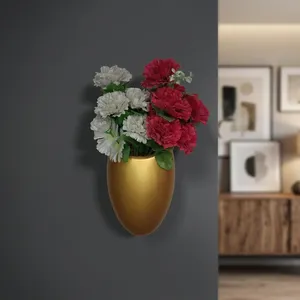 Support mural en métal doré pour vase à fleurs |   Jardinière décorative ovale élégante pour fleurs artificielles, salon moderne, chambre à coucher - Product Image 4