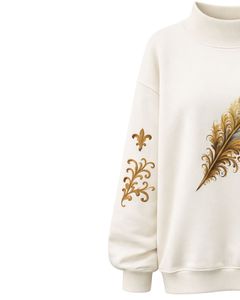 Sudadera Oversize Blanca Personalizada para Mujer, Cuello Alto, Estampado de Plumas, Informal, de Invierno, de Algodón y Poliéster, Cálida - Product Image 4