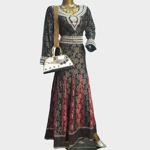 Black Luxury Kaftan <b>Dress</b> with <b>Silver</b> Embroidered Front and Ornate Cuff Detail for Elegant Wedding Party Wear - Product Image 6