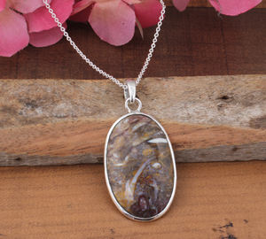 Colgante de Jaspe Natural, Plata de Ley 925, Chapado en Platino, Engaste Vintage, Joyería Hecha a Mano, Collar Unisex, Venta al por Mayor - Product Image 1