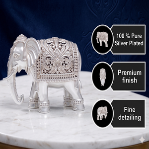 Handcrafted Silver Plated <b>Elephant</b> Trunk Down <b>Decorative</b> Idol Premium Metal Statue for Home Office Temple and Gifting - Product Image 2