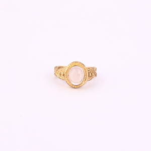 Bague en laiton plaqué or avec pierre ovale en quartz rutilé pour femme, tendance - Product Image 1