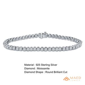 Bracelet tennis en moissanite pour femme, chaîne fine en argent, bijou de mode, pierre ronde, accessoire élégant, style cadeau - Product Image 6