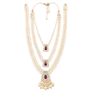 Fine Pearl <b>and</b> American Diamond Bridal Jewelry <b>Set</b> for Women - Product Image 2