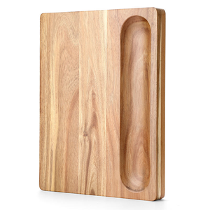 Planche à découper en bois d'acacia épaisse, réversible, multi-usages, grande taille, avec rainure pour les jus - Product Image 6