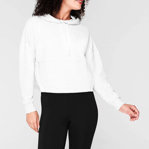 Sweat-shirt à capuche blanc pour femme, manches longues, tricoté en coton respirant, couleur unie, style automne - Product Image 1