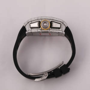 Elegante Reloj de Diamantes Cultivados en Laboratorio Estilo Hip Hop Personalizado para Hombre, Claridad VVS, Acero Inoxidable, Correa de Goma, Cristal Analógico - Product Image 5