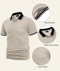 Men's Teal Short Sleeve Cotton Pique Polo Shirt Casual Solid Color Breathable Knitted Regular Fit - Product Image 4